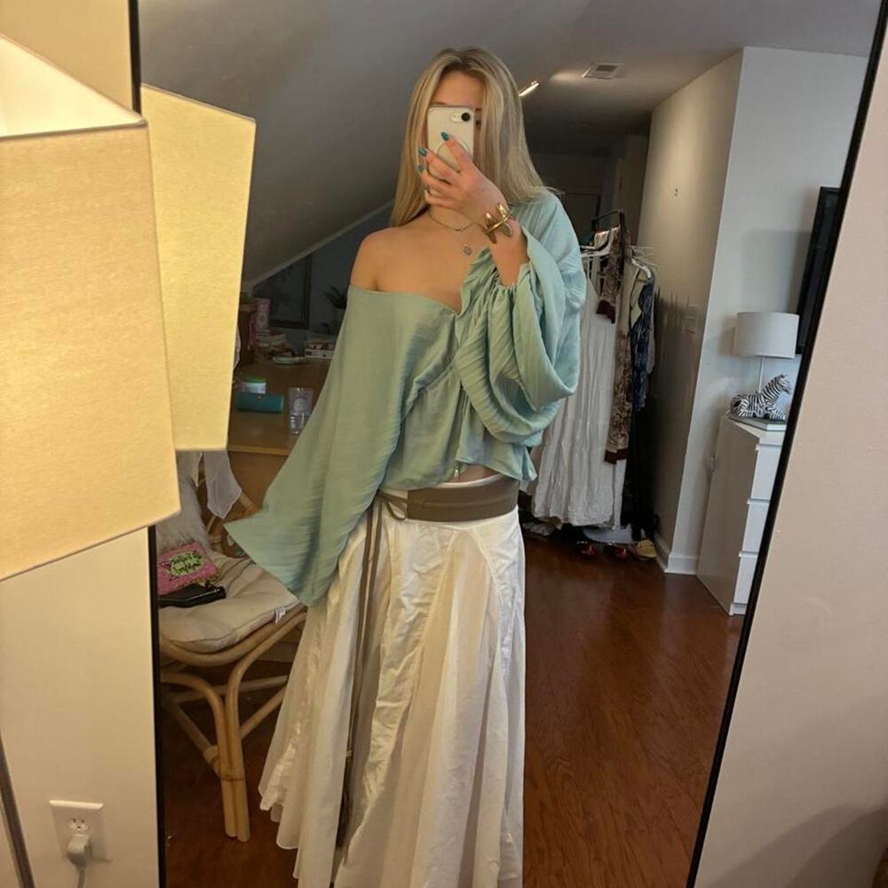 Free people light teal blouse - Picture 4 of 7